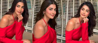 Shoulder-Baring Seduction: Pooja Hegde Turns Up the Heat in Crimson